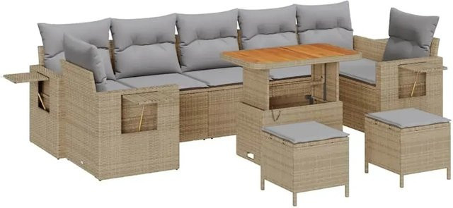 vidaXL Garten-Sofa-Set 10-teilig aus Poly Rattan und Stahl in Beige - Bild 1