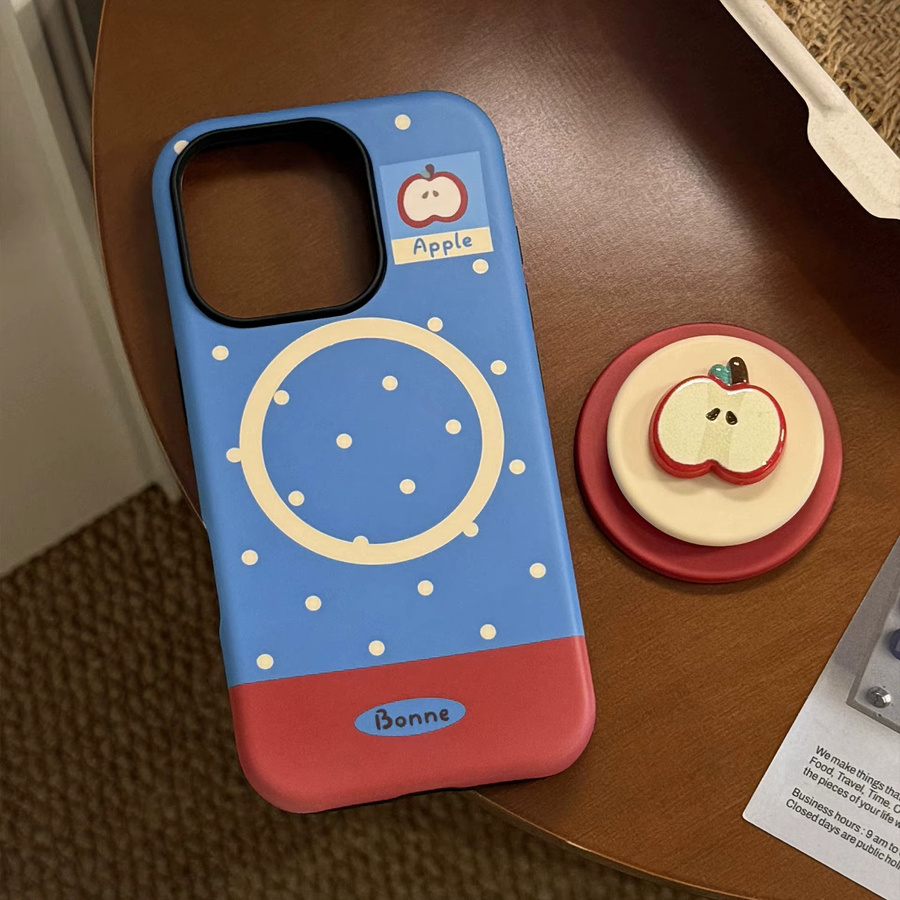 MUQGEW Magnetische iPhone Handyhülle mit Koreanischem Polka Dots Design und 3D-Sliced Apple Motiv, Stoßfeste Hardcover Schutzhülle für iPhone 11 12 13 14 15 16 Pro Max Mini, Mehrfarbig - Bild 4