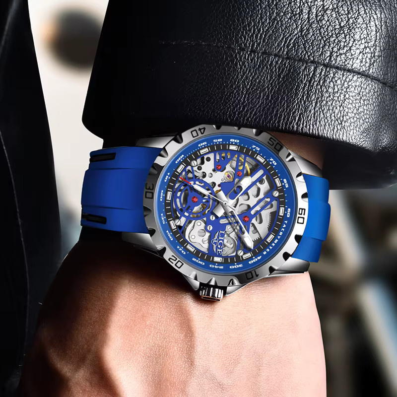 LIGE Armbanduhr Automatik, Silikonarmband, Blau, Herren - Bild 4