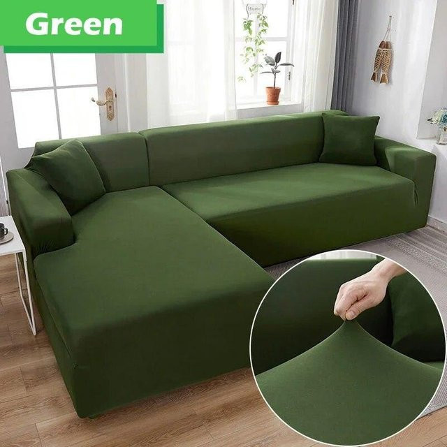 Elastischer Sofabezug von Your Warm Home für 2-Sitzer Ecksofas und Chaiselongues, Farbe: Grün, Material: Polyester-Elastan-Stretch, rutschfest und waschbar - Bild 1