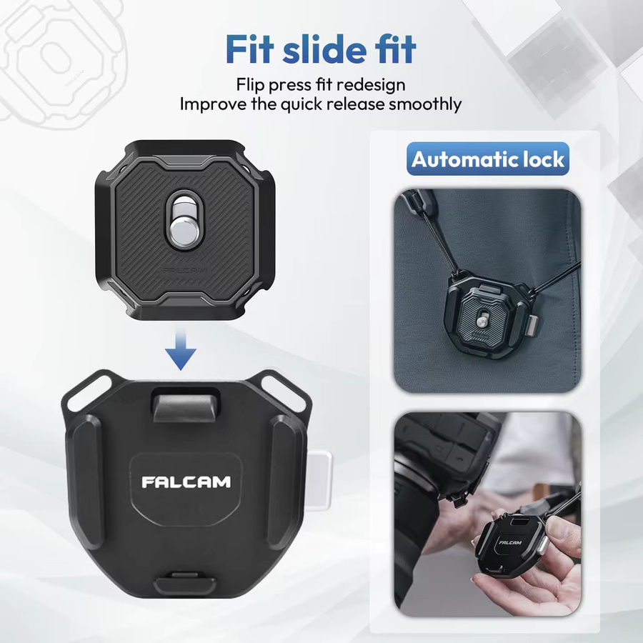 Falcam F38 V2 Universeller Schultergurt Schnellwechselplatte in Schwarz mit Arca Swiss Kompatibilität für DSLR-Kameras, Stativ und Slider Mount Adapter - Bild 3