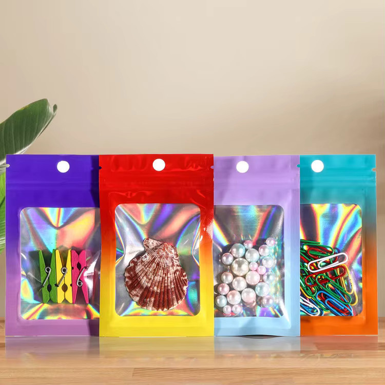 200 Stück Holographische Ziplock-Beutel mit Blau-Orange Farbverlauf, feuchtigkeitsbeständige Kunststoffbeutel zur Verpackung von Schmuck wie Halsketten, Ohrringen und Ringen - Bild 2