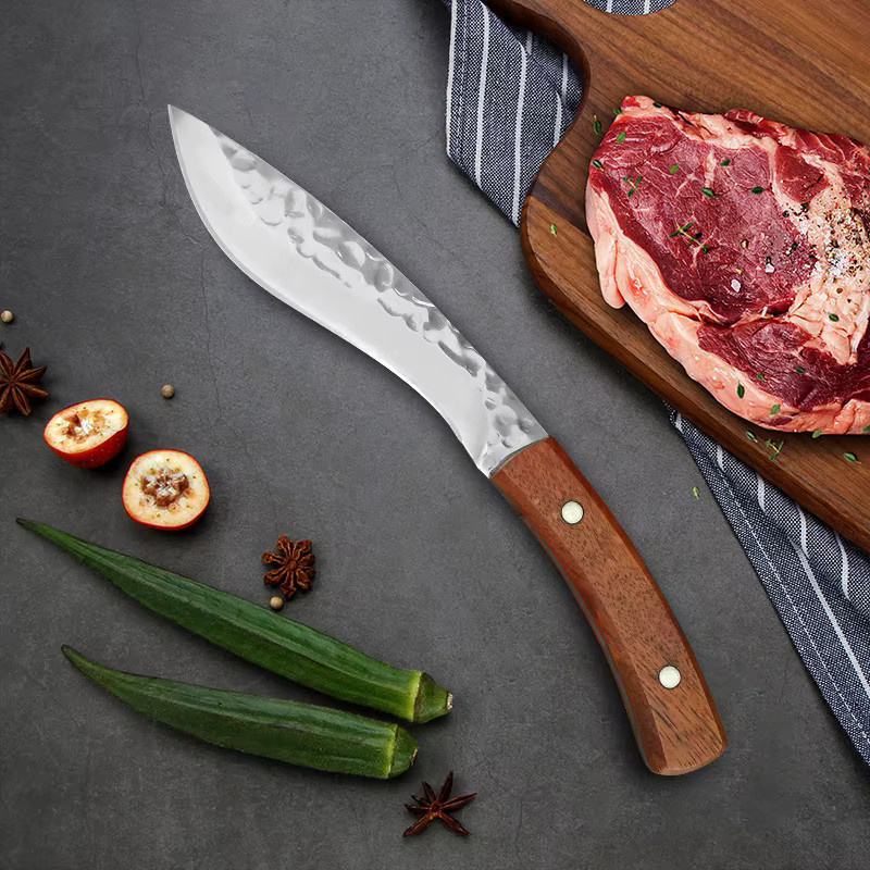 InLeung Handgeschmiedetes Grillmesser aus Edelstahl in Silber mit Holzgriff und Schutzhülle - Bild 4