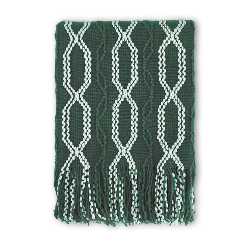 Inyahome Strickdecke in Grün mit Quasten im Boho-Stil für Couch und Bett, B/T: 172 x 127 cm - Bild 3