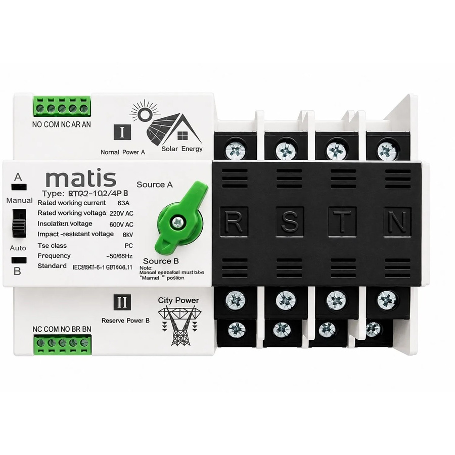Matismart Netzumschalter MTQ3-100 4P Automatisch 4 Polig 100 A 400 V AC in Weiß - Bild 2