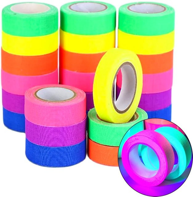 5 Stück selbstklebendes UV-Glüh-Baumwollband in Multicolour als fluoreszierendes Neon-Gaffer zur Sicherheit und Dekoration für Bühne, Party und Heimdekoration - Bild 1