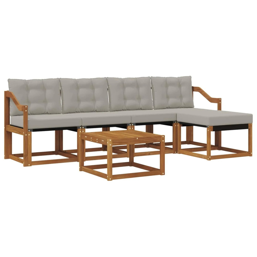 vidaXL Outdoor-Sofagarnitur 6-teilig aus Akazienholz und Textilene mit Kissen in Grau und Natur - Bild 2