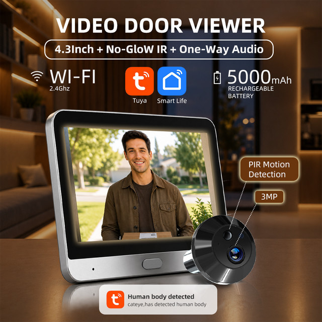 Tuya SmartLife Mini WLAN Digitaler Türspion mit 3MP Kamera, Nachtsicht und PIR-Bewegungserkennung in Schwarz - Bild 1