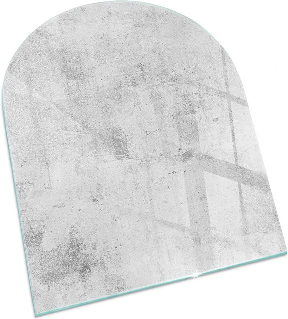 Tulup Glasbodenplatte für Kaminöfen in Grau mit Rohbetonstruktur, Halbkreis, B: 80 cm, T: 70 cm - Bild 1