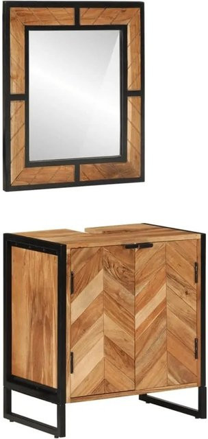vidaXL 2-tlg Badmöbel-Set aus Akazie und Eisen in Braun mit Waschbeckenunterschrank und Spiegel im Industrie-Design - Bild 1