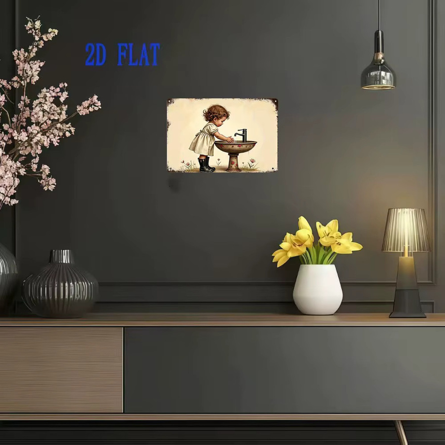 CIFBUY Vintage-Metallschild Mädchen wascht die Hände, rechteckiges Aluminiumschild für Wanddekoration, B/H: 20,3 x 30,5 cm, mehrfarbig - Bild 3