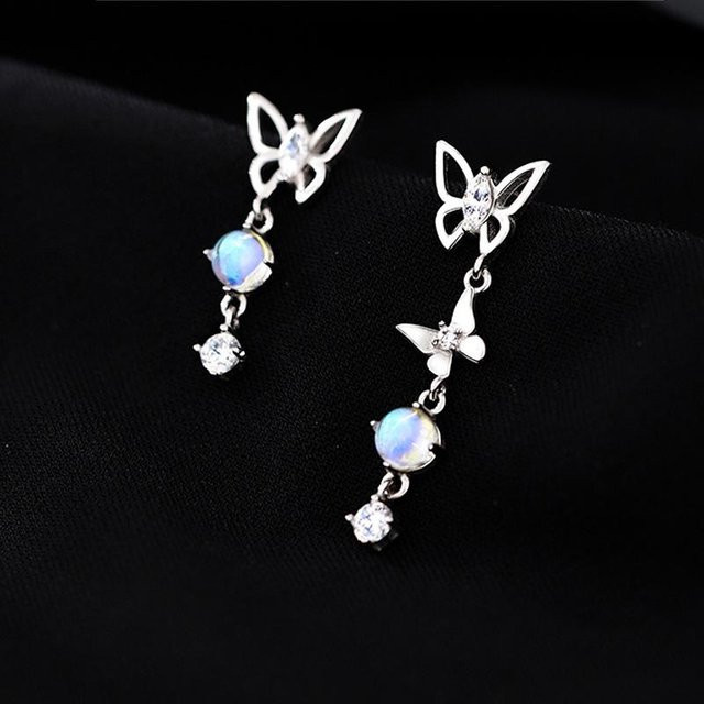 Ohrringe 925 Sterlingsilber, Mondstein, Schmetterling, Damen, weiß - Bild 1