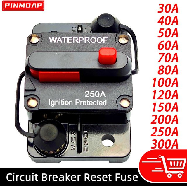 PINMOAP Auto-Audio-Stromsicherungshalter Wiederherstellbarer Schutzschalter für Auto, Wohnmobil und Yacht 30A-300A 12V-48V DC - Bild 1