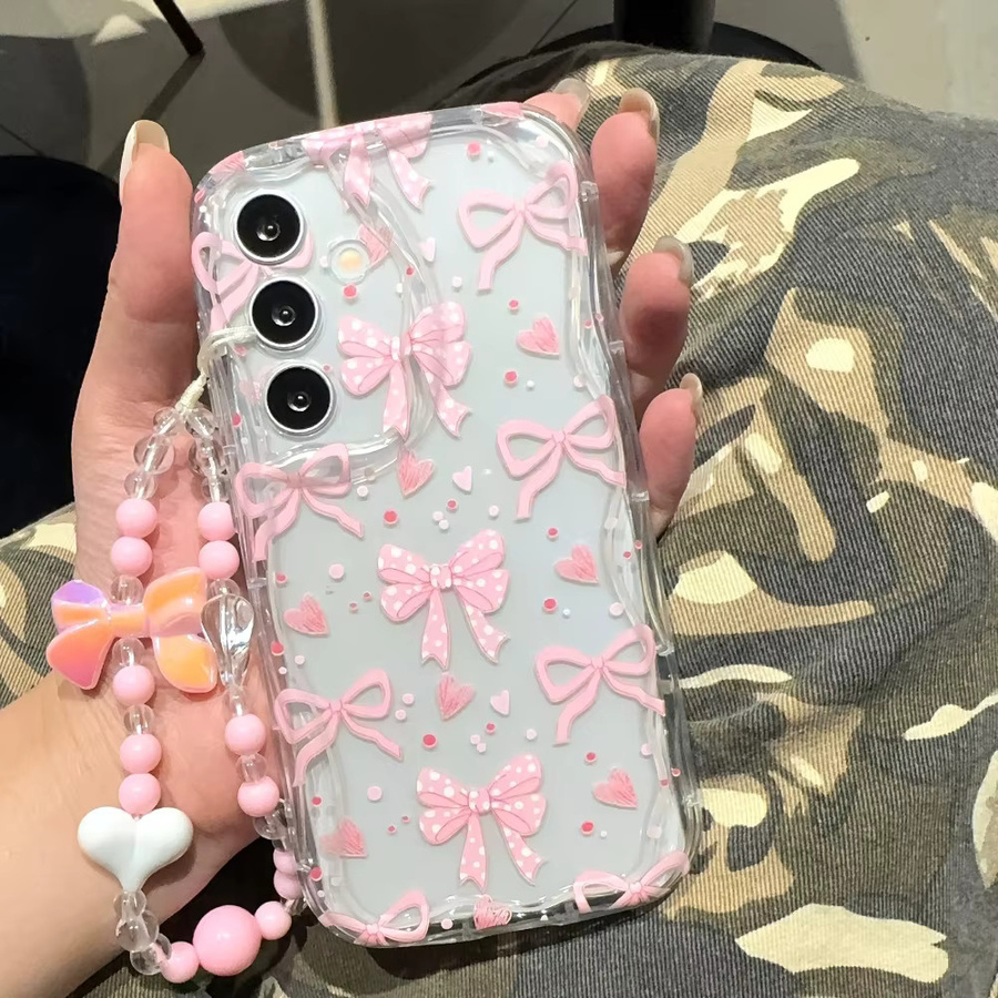 Transparente Handyhülle mit rosa Herz- und Schleifenmuster für Samsung Galaxy S25 S24 Ultra S23 S22 Plus S24 FE A55 A54 A34 A33 Softcover - Bild 4