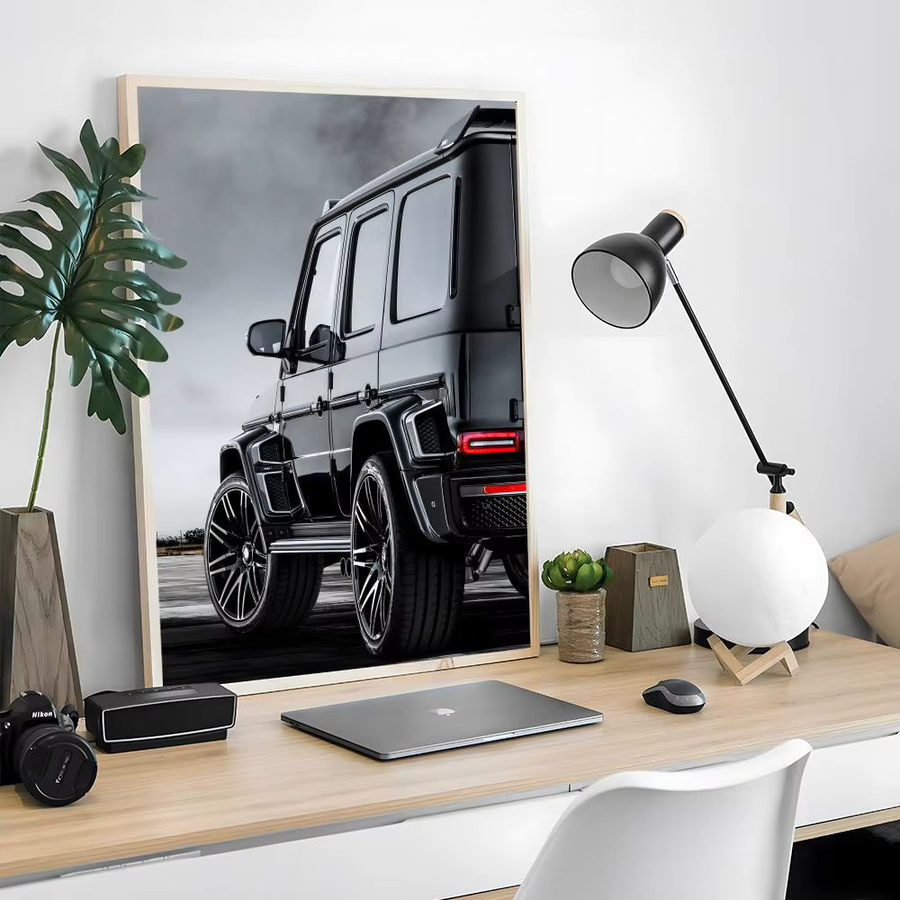 Woffity Luxus-Auto-Fahrzeug-Poster in Schwarz-Weiß als rahmenloser Wandaufkleber für dein Zuhause, Breite: 20 cm, Höhe: 20 cm - Bild 3