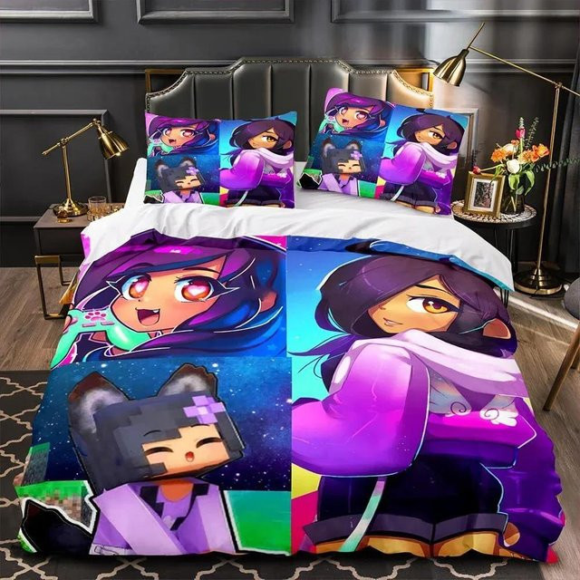 Aphmau Bettdecken-Set mit Bettbezug und Kissenbezug für Kinder, Microfaser, Lila, B/H: 240 x 220 cm - Bild 1