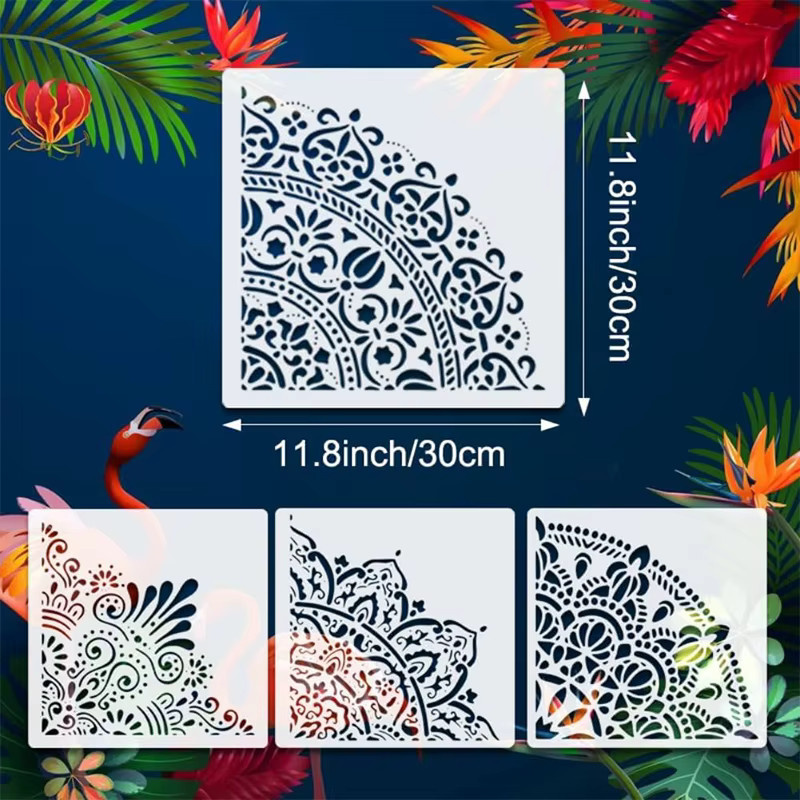 Wiederverwendbare Mandala-Schablonen von WHPHous aus transparentem Kunststoff für Wand, Boden, Möbel und Textilien - Bild 3