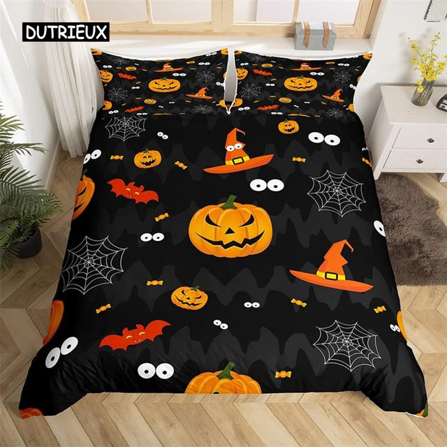 Halloween Bettwäsche-Set mit Kürbislaternen-Motiv für Kinder von Binchi Outdoor Product, Mehrfarbig, B/H: 135 x 200 cm - Bild 1