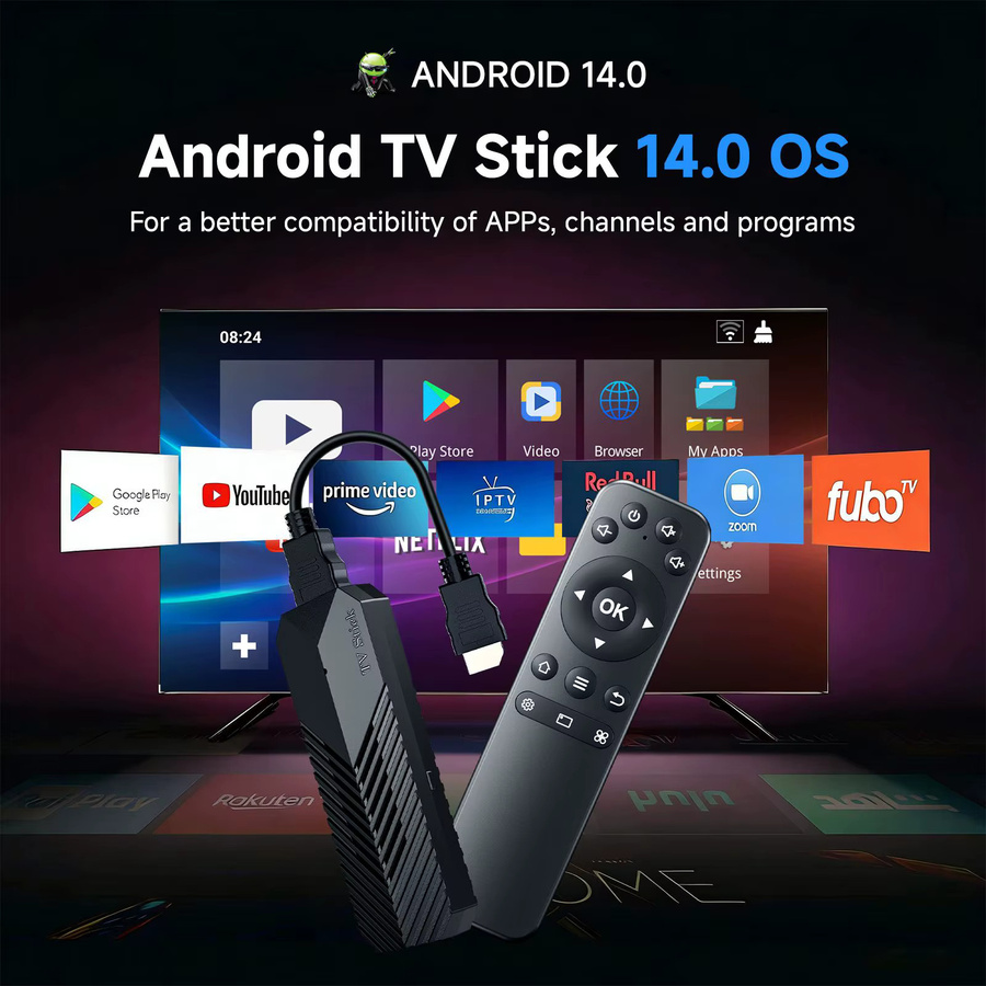 HONGTOP Smart TV Stick mit Android 14.0, 4K UHD Video Unterstützung, 2,4G/5G WIFI und Bluetooth 5.0, Media Player Set Top Box in Schwarz - Bild 2