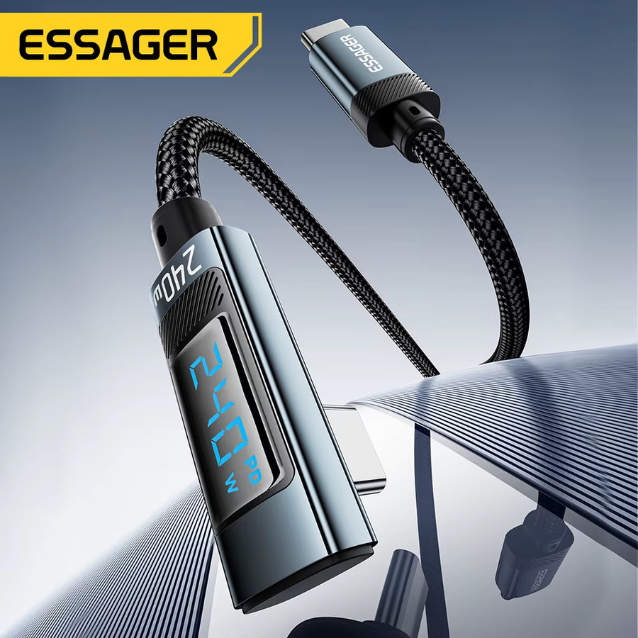 Essager USB Typ C auf USB C Kabel mit 90 Grad Winkel, 240 W PD Schnellladekabel für iPad, MacBook Pro, Xiaomi, Samsung und Huawei, Farben: Grau oder Schwarz - Bild 3