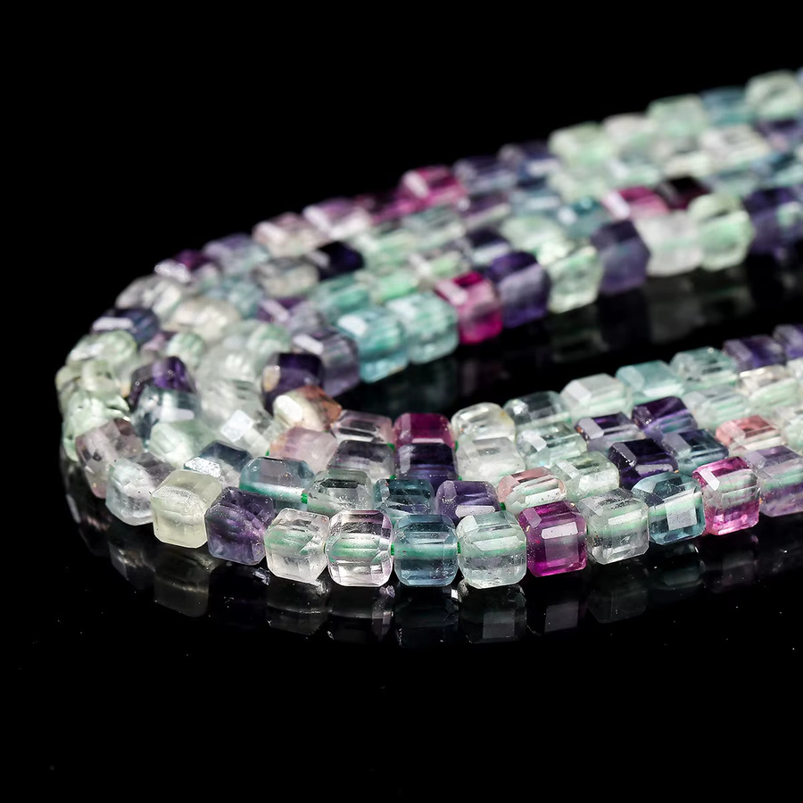 Perlen Fluorit, mehrfarbig, facettiert, quadratisch, lose Spacer - Bild 2