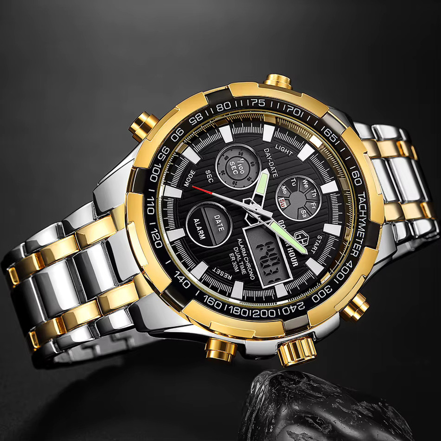 GOLDENHOUR Armbanduhr, Gold, Edelstahl, Analog-Digital, Quarz, Herren - Bild 2