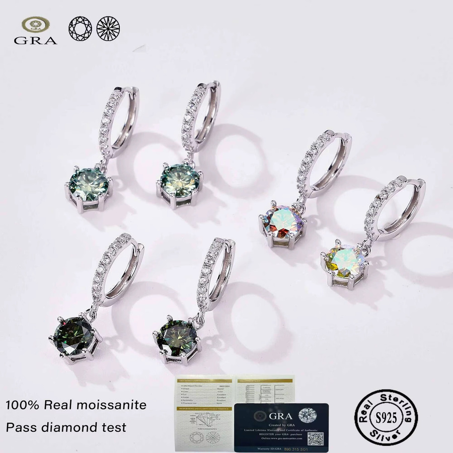 Ohrringe Moissanit, 925 Silber, Weißgold vergoldet, Damen - Bild 1