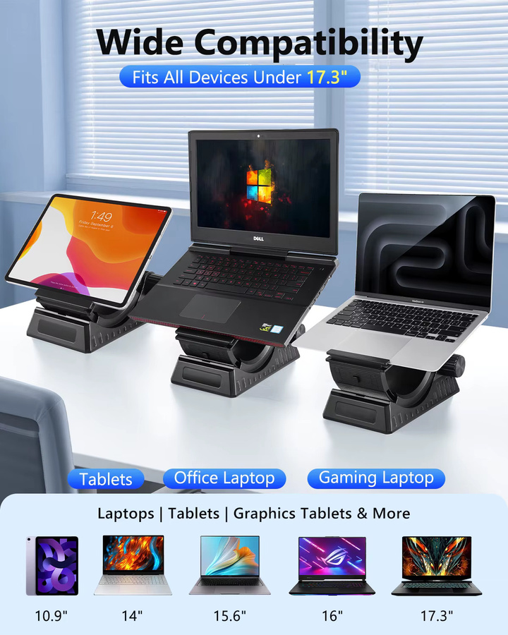 Eary Tragbarer Laptop-Ständer für Schreibtisch in Schwarz, Winkelverstellbar 0-53 Grad für Notebook, MacBook, iPad und Tablets bis 17,3 Zoll - Bild 2