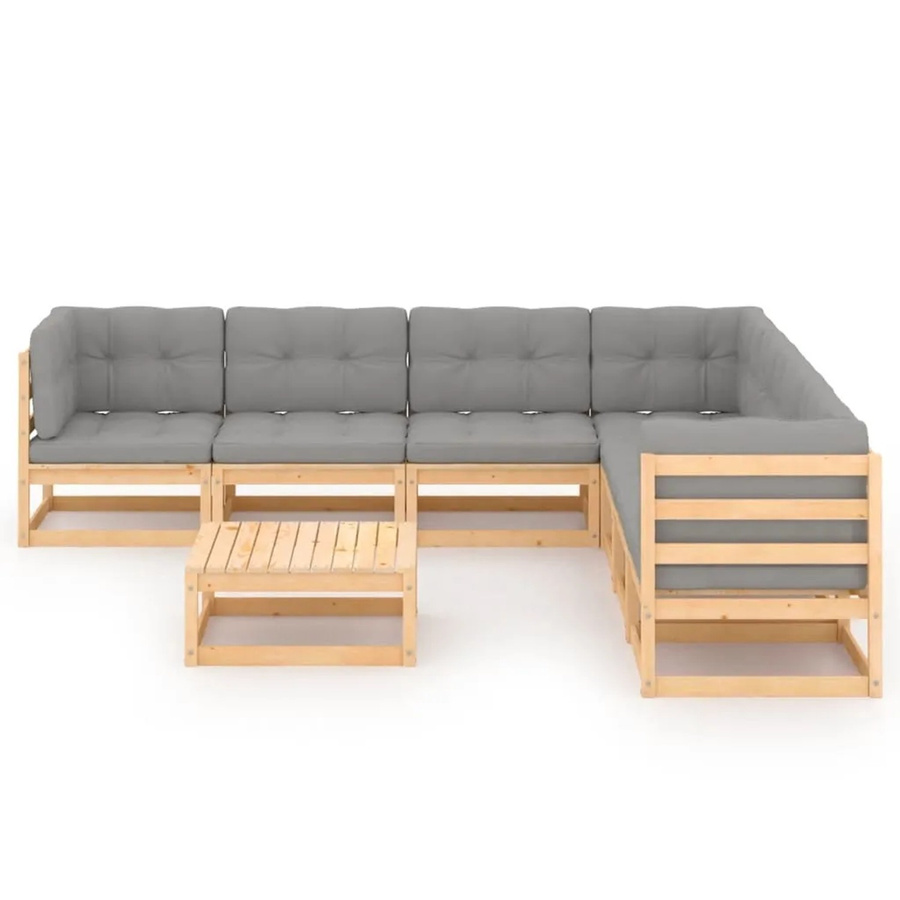 vidaXL 8-tlg Garten-Lounge-Set Modell 42 aus massivem Kiefernholz mit Kissen in Grau - Bild 2