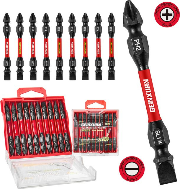 Geinxurn Impact Doppelend-Schraubendreher-Bit-Set aus S2-Stahl in Schwarz mit Phillips #2 und Pozi-Bits - Bild 1