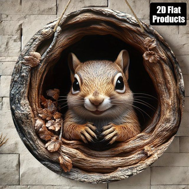 Dekoratives rundes Holzbrett mit Eichhörnchen-Motiv von Potdemiel zum Aufhängen - Bild 1