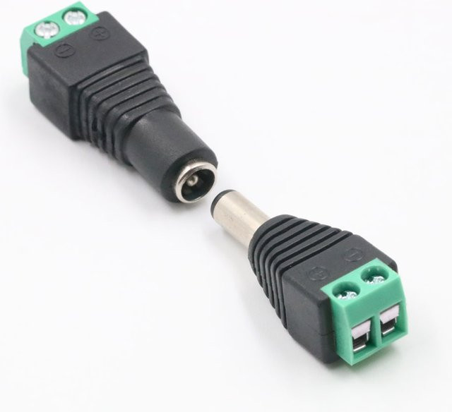 HPJF DC 12V Power Stecker Adapter Set Männlich und Weiblich 5,5 x 2,1/2,5 mm Schwarz für LED Streifen und CCTV Kameras - Bild 1