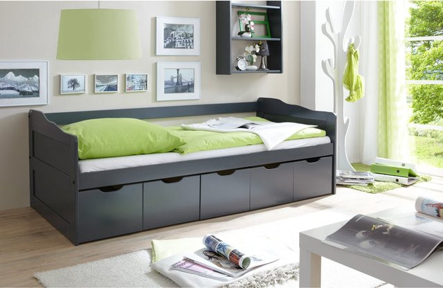 TiCAA Sofabett Maria aus Massivholz mit Schlaffunktion und Ausziehschublade in Grau - Bild 1