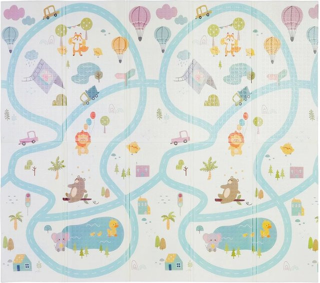CCLIFE Krabbelmatte für Babys und Kinder mit Abenteuerpark-Motiv, faltbar und wasserdicht, Mehrfarbig, B/T/H: 196 x 176 x 1 cm - Bild 1
