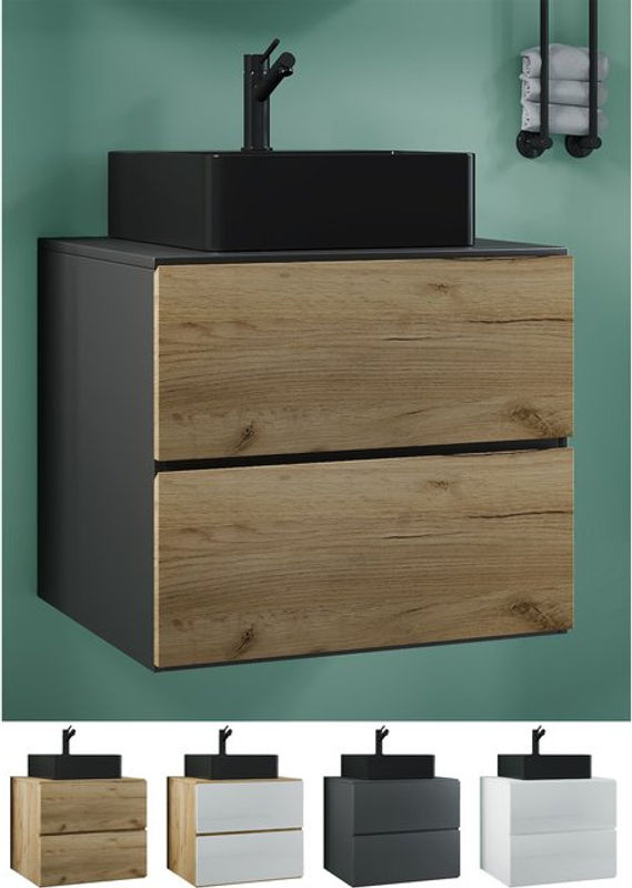 VCM Waschplatz-Set Lendas 2-tlg. aus Holzwerkstoff und Keramik in Braun und Schwarz, Breite: 60 cm - Bild 4