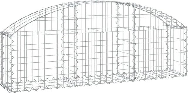 vidaXL Gabione mit Hochbogen aus verzinktem Eisen in Silber, B/T/H: 150 x 30 x 40/60 cm - Bild 1