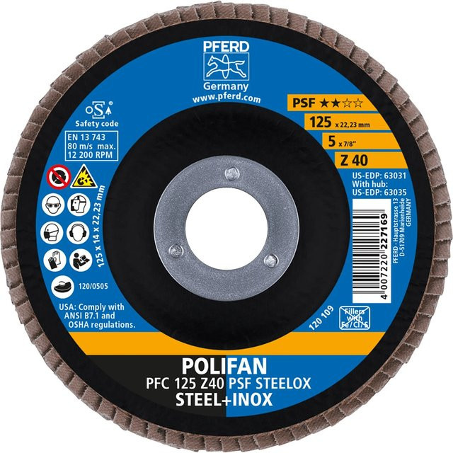 PFERD Polifan PSF Steelox Fächerscheibe für Stahl und Edelstahl Durchmesser: 125 mm, Bohrung: 22,23 mm - Bild 2