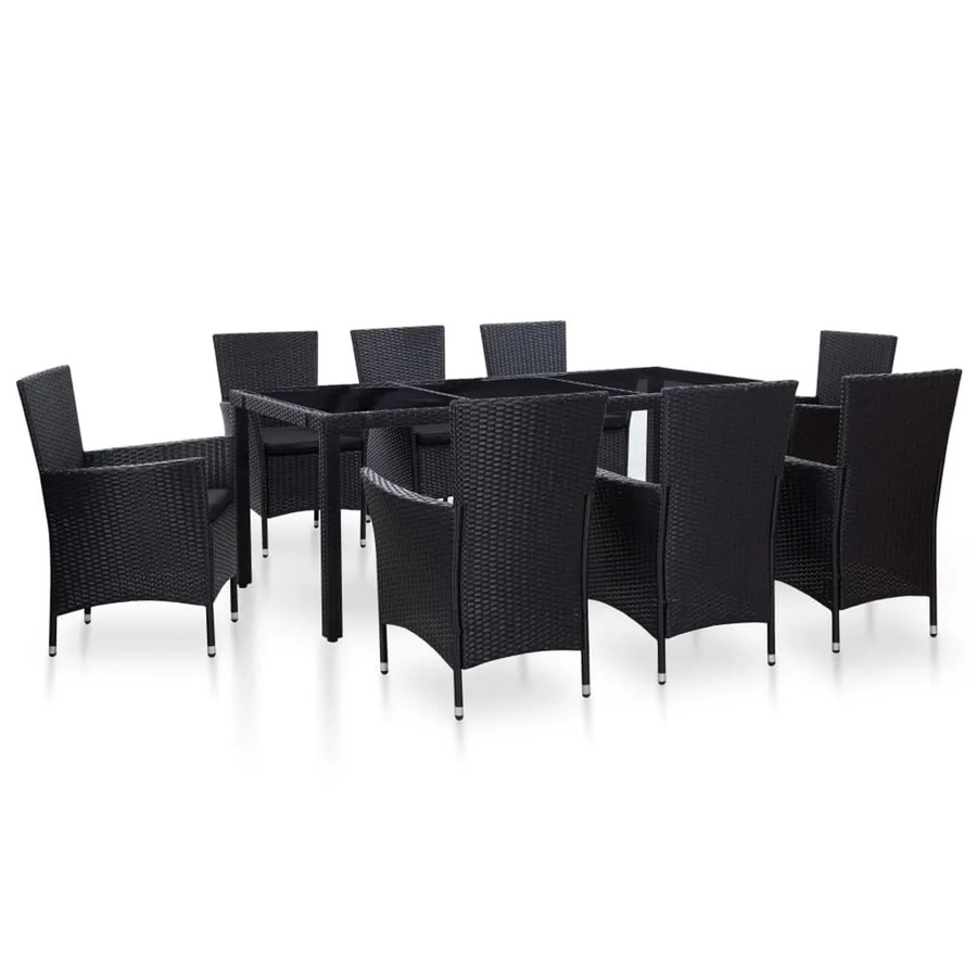 vidaXL 9-tlg Garten-Essgruppe aus Poly Rattan und pulverbeschichtetem Stahl in Schwarz mit Tisch aus gehärtetem Glas - Bild 2