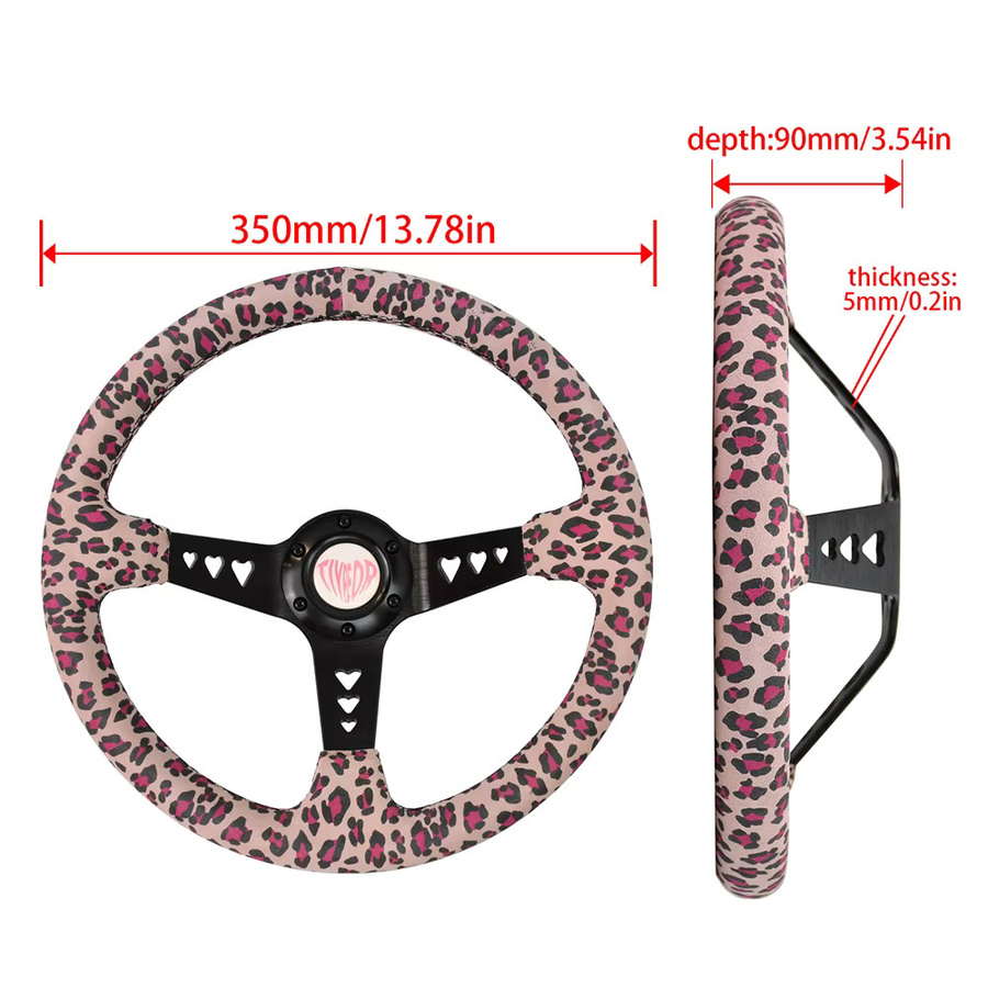 TIYPEOR Sportlenkrad mit Herz-Rosa Leopardenmuster und Herz-Ausschnitt, 6-Loch-Design, Durchmesser: 350 mm - Bild 2