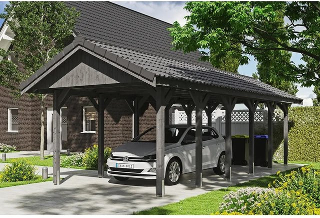 Skanholz Carport Wallgau Satteldach in Schiefergrau B/T: 380 x 900 cm, Höhe: 313 cm - Bild 1