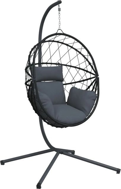 vidaXL Hängesessel im Ei-Design mit Ständer in Anthrazit aus Rattan und Stahl inklusive Kissen - Bild 1