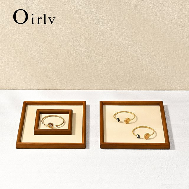Oirlv Schmuck-Display-Tablett aus Holz als Organizer für Halsketten, Armbänder, Ohrringe und Ringe in Grau und Braun - Bild 1