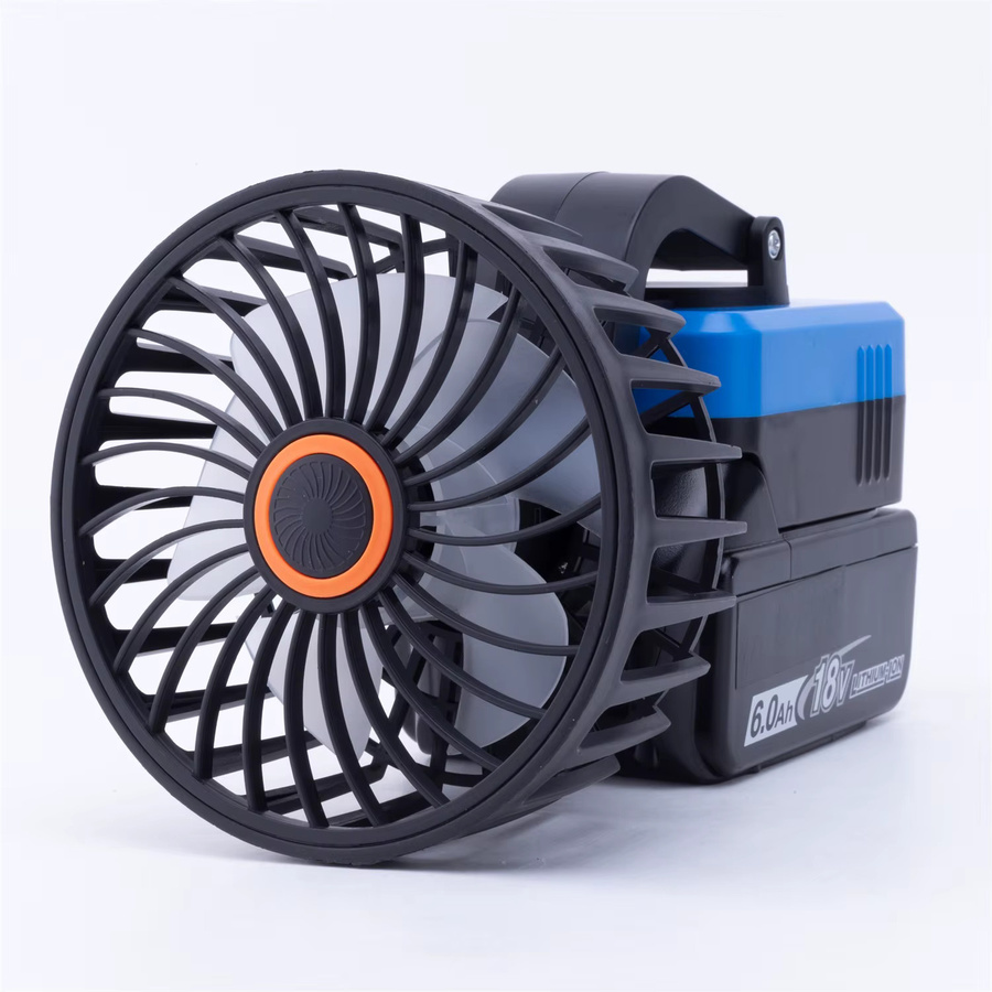 Tragbarer elektrischer Werkstatt-Lüfter für Makita 18 V und Lidl Parkside X20V Lithium-Akkus mit USB-Typ-C-Anschluss und 180 Grad verstellbarem Kopf in Schwarz - Bild 2