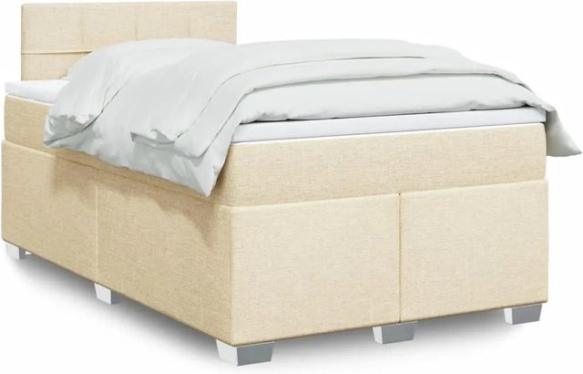 vidaXL Boxspringbett mit Matratze in Creme, Hybridbett mit Taschenfederkern, USB-Ladeanschluss und Unterbettbeleuchtung, B/T: 120 x 190 cm - Bild 1