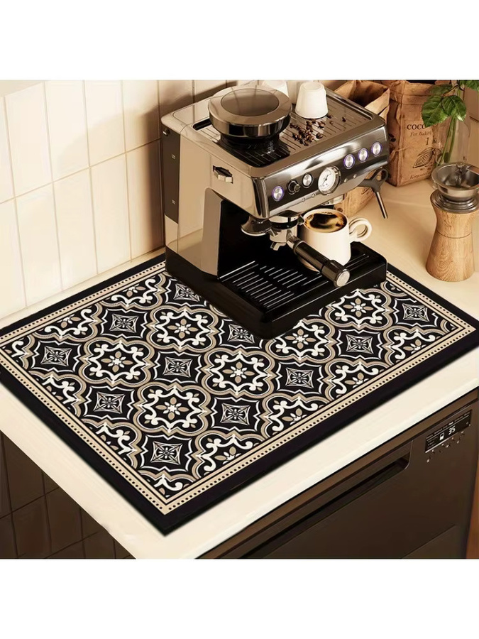 VIKAMA Barmatte mit Vintage Blumenmuster in Multicolour, rutschfeste Abtropfmatte für Kaffeemaschinen im europäischen klassischen Stil - Bild 6