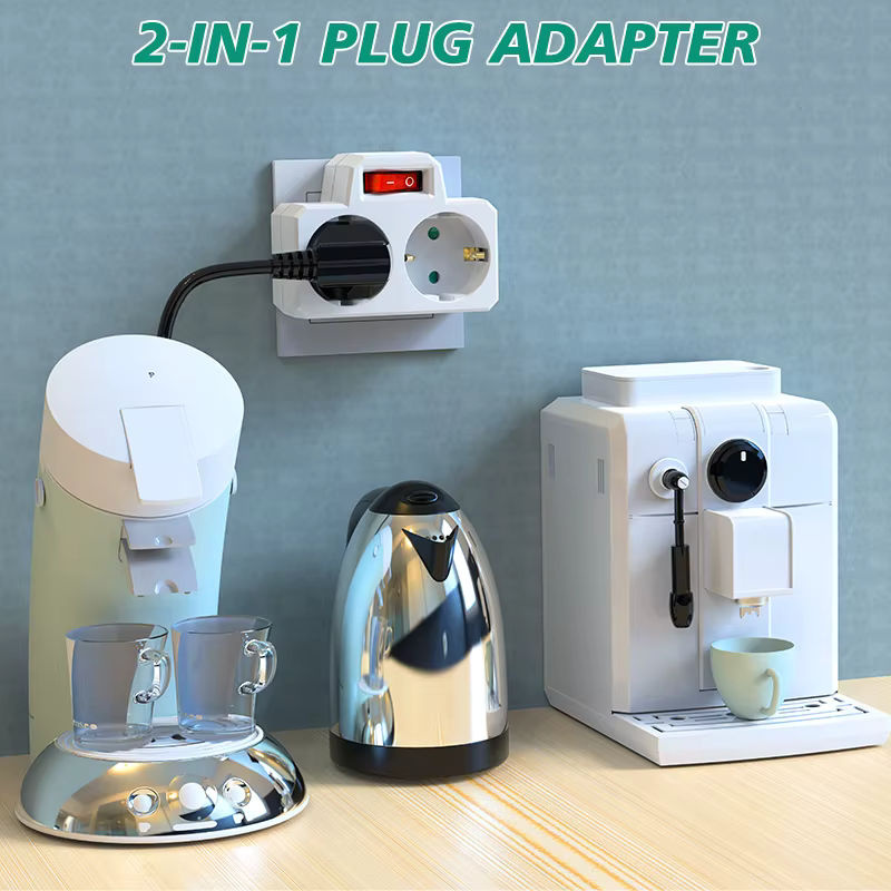 HITRENDS Deutschland-Steckdosenadapter mit Anzeigeschalter EIN/AUS in Weiß, 2-polig 4,8 mm Reiseadapter zur Stromversorgung - Bild 3