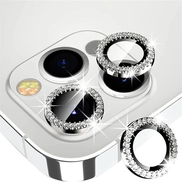 Diamant-Kameraobjektivschutz aus gehärtetem Glas für Apple iPhone 15, 14, 13, 12 Pro Max in Silber - Bild 1