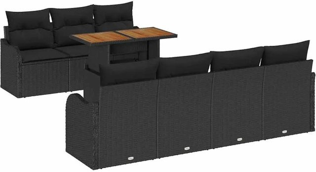 vidaXL Garten-Sofa-Set 8-teilig in Schwarz mit Kissen, Poly-Rattan und pulverbeschichtetem Stahl mit Stauraumfunktion - Bild 1