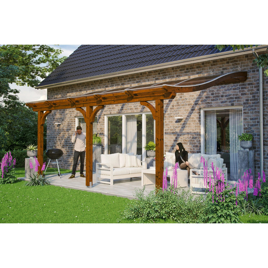 Skan Holz Terrassenüberdachung Venezia aus Leimholz in Nussbaum mit Polycarbonat-Dach, B/T/H: 541 x 289 cm - Bild 2