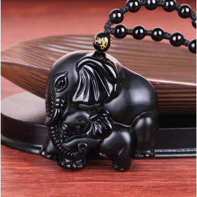 YIRAN Anhänger Elefant, Obsidian, Kupfer, gray, Unisex - Bild 1